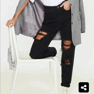 Petite  black ripped mom jeans